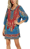 Bohemian Neck Tie Vintage Printed Ethnic Style Summer Shift Dress Large Pattern 2