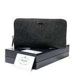 Wiberlux Prada Gold Triangle Logo Detail Ziparound Long Wallet With Pencil One Size Black