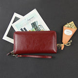 Rfid Blocking Wallet Wax Genuine Leather Zip Around Clutch Large Travel Purse Wine Red
