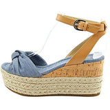 Michael Michael Kors Maxwell Mid Wedge Open Toe Casual Platform Sandals Washed Denim Size 85