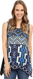 Printed HandkerchiefHem Tank Top Blue S