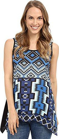 Printed HandkerchiefHem Tank Top Blue S