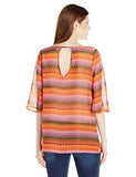 Rock 47 Flutter Sleeve Shirt, Orange/Purple/Brown Aztec Print, XLarge