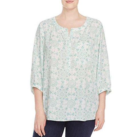 S Plus Forget Me Not Dreams Chiffon Pleated Henley Top Blue 3X