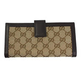 Sukey Interlocking G Beige Canvasbrown Leather Long Wallet 282426