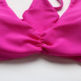 Mooskini Vintage Printing Bathing Suit Strappy Padded Bikini Set Beach Swimsuit M Pink
