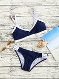 Sweatyrocks Contrast Trim Bathing Suit Padding Cutout Bikini Swimsuit Small Navy