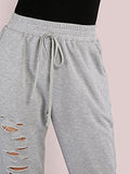Sweatyrocks Sweatpants With Pockets Drawstring Waist Ripped Jogger Pants Grey#1 L