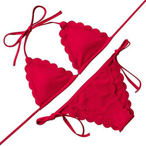 Mooskini Sexy Brazilian Bikini Set Solid Color Beach Push Up Swimwear For Sus Size 24 Red