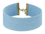 Blue Thick Denim Choker Necklace Gold Necklace
