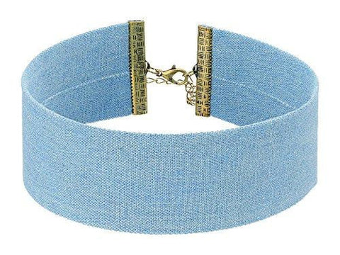 Blue Thick Denim Choker Necklace Gold Necklace