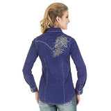 Rock 47 By Front Back Yokes Embroidered Stones Solid Shirt Navy L