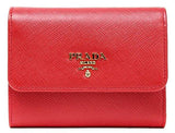 Wiberlux Prada Metal Logo Detail Flap Real Leather Mini Wallet One Size Red
