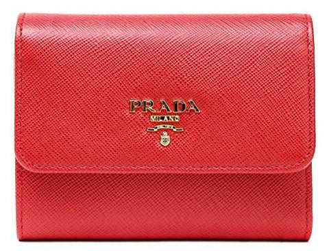 Wiberlux Prada Metal Logo Detail Flap Real Leather Mini Wallet One Size Red