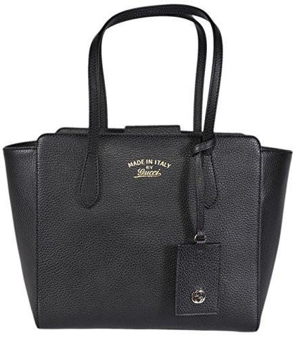 Small Leather Trademark Logo Swing Tote Purse Black