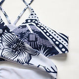 Mooskini Fashion Floral Printing Bikini Set Two Piece Cross Front Swimwear Swimsuit Sus Size 24 Blue