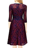 Miusol Vintage Floral Lace 23 Sleeve Cocktail Evening Party Dress Dark Red And Purple Large