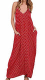 Lilbetter Vneck Polka Dot Print Spaghetti Strap Boho Long Maxi Dresses Xl Red