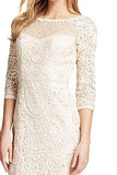 Blush Three Quarter Sleeve Soutache Lace Embroidered Party Dress