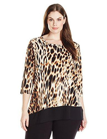 Plus Size 3/4 Sleeve Contrast Hem Tunic, Print, 0X