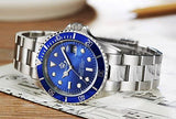 Blue Dial Rotatable Bezel Sapphire Luminous Hand Quartz Silver Stainless Steel Watches