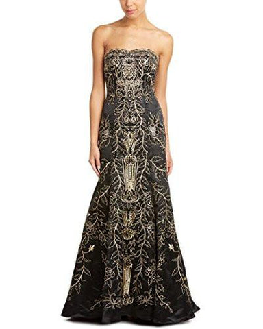Strapless Floral Evening Gown 6 Black