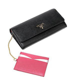 Wiberlux Prada Metal Logo Detail Contrast Interior Long Wallet One Size Black_Pink