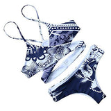 Mooskini Fashion Floral Printing Bikini Set Two Piece Cross Front Swimwear Swimsuit Sus Size 24 Blue