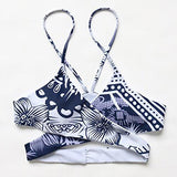 Mooskini Fashion Floral Printing Bikini Set Two Piece Cross Front Swimwear Swimsuit Sus Size 24 Blue