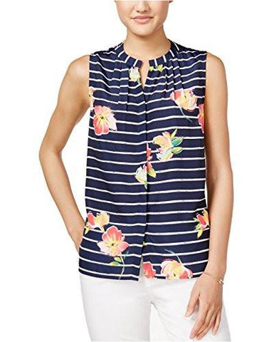 Maison Jules Striped FloralPrint Top XxLarge, Blue Notte Combo