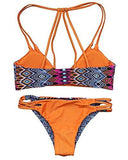 Mooskini Sexy Rectangular Printing Padded Bathing Suit Bikini Set L Orange