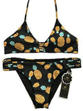 Sherry007 Printed Cut Out Bikini Halter Racerback Swimsuit Beachwear228Blackmedium