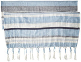 Variegated Srtipe Scarf With Tassels Denim One Size
