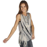 Sleeveless Tie Dye W/Fringe Top Xl Blue