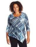 Plus Size Blue Diamond Asymmetrical Hem Tee, Print, 1X