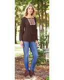 Embroidered Peasant Top Brown Large