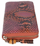 Python Snakeskin Bamboo Zip Around Wallet Vibrant Orange
