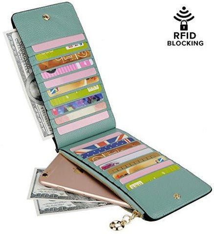 Yaluxe Rfid Blocking Genuine Leather Multi Card Organizer Wallet With Zipper Pocket Rfid Blocking Light Green