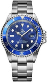Blue Dial Rotatable Bezel Sapphire Luminous Hand Quartz Silver Stainless Steel Watches