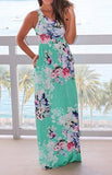 Fisace Sleeveless Racerback Floral Print Boho Maxi Dress Floor Length