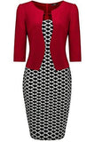 Creti Fashion 3/4 Sleeve Wear To Work Empire Waist Floral Dress S, Red