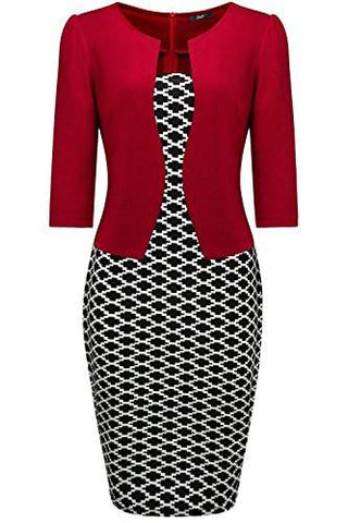 Creti Fashion 3/4 Sleeve Wear To Work Empire Waist Floral Dress S, Red