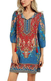 Bohemian Neck Tie Vintage Printed Ethnic Style Summer Shift Dress Large Pattern 2