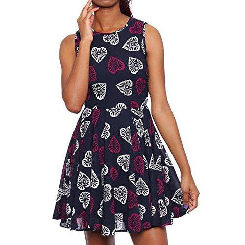 Sleeveless HeartPrint Fit& Flare Dress Regular Us S