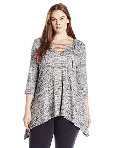 Plus Size LaceUp Handkerchief Top, Light Gray, 2X