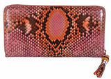 Python Snakeskin Bamboo Zip Around Wallet Vibrant Orange