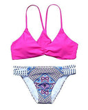 Mooskini Vintage Printing Bathing Suit Strappy Padded Bikini Set Beach Swimsuit M Pink