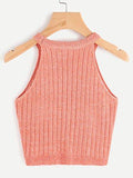 Sweatyrocks Knit Crop Top Ribbed Sleeveless Halter Neck Vest Tank Top One Size Orange
