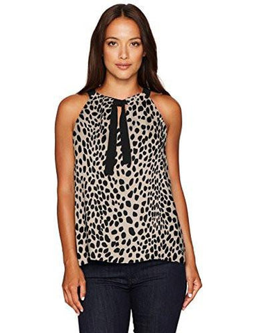 Ellen Tracy Tie Neck Halter, Cheetah/Beach Chambray, Petite XSmall