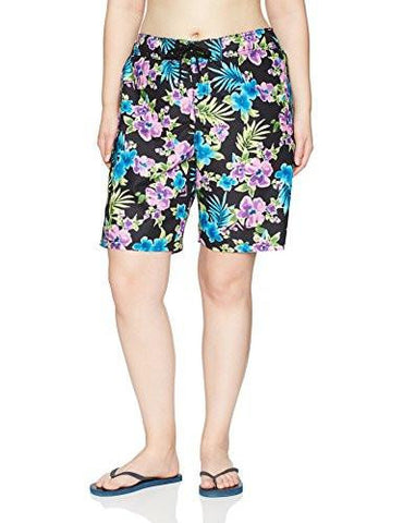 Kanu Surf Plus Size Katya Upf 50 Active Floral Swim Boardshort Black 1X